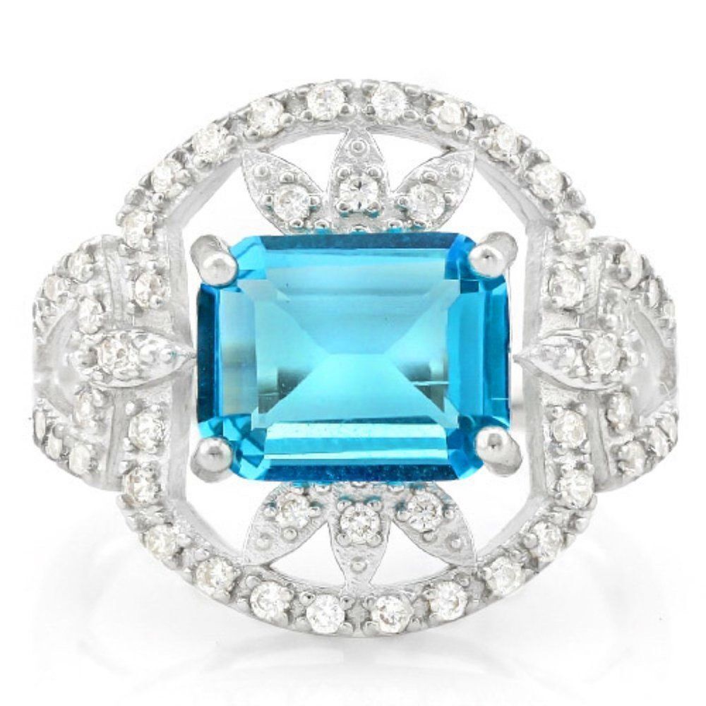 Glamouresq  3.5New .925 Sterling Silver 3.50ctw Blue Topaz & White Sapphire Ring